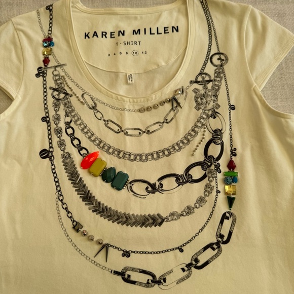•Karen Millen Embelished Top Stretch Cotton T-shirt Size 10 - Picture 10 of 12